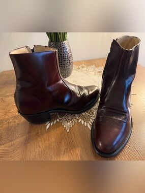 Men’s Hanover Western Low Boots with Zipper 9.5 D/B EUC Burgundy